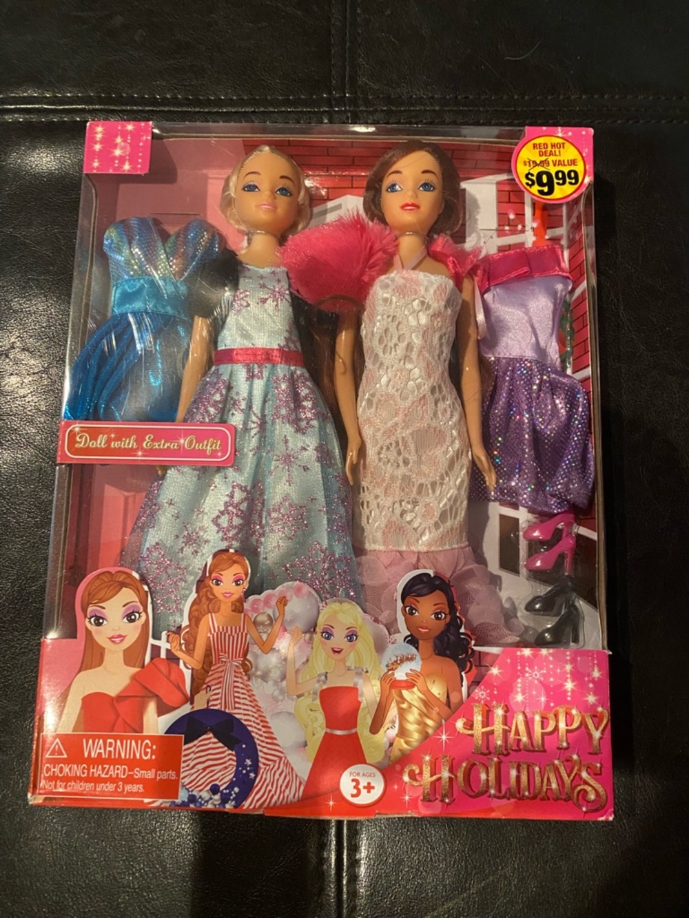 New 2 Doll Set with Pink and Blue Dresses